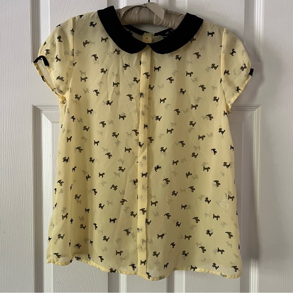 Zara Tops - Zara Yellow Dog Print Women’s Blouse - Size M